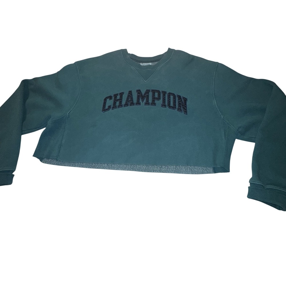 Champion Reverse Weave Cropped Sweatshirt Teal Green‎ XL WL425 Raw Hem Pullover